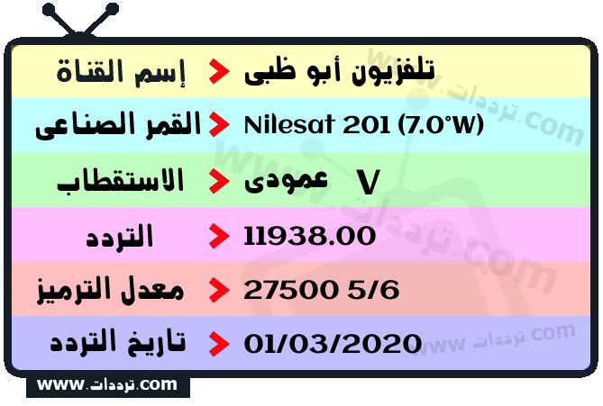 تردد قناة تلفزيون أبو ظبي على القمر نايل سات 201 7 غرب 2026