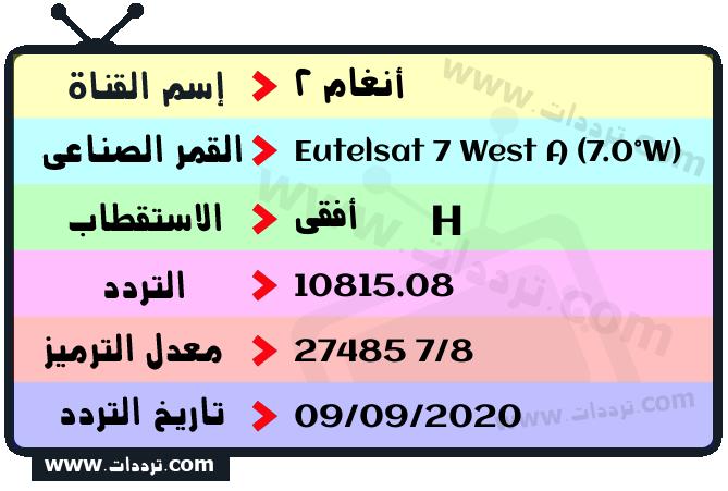 تردد قناة أنغام 2 على القمر يوتلسات 7 غرب أ 2026