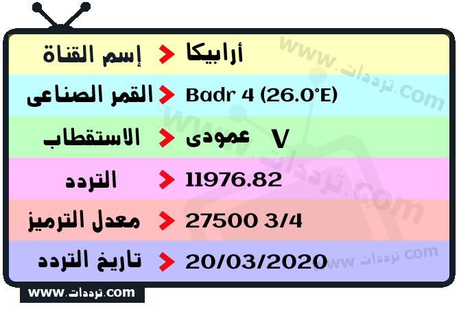 تردد قناة أرابيكا على القمر بدر سات 4 26 شرق 2026