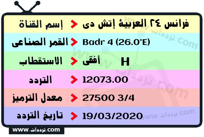 تردد قناة فرانس 24 العربية إتش دي على القمر بدر سات 4 26 شرق 2025