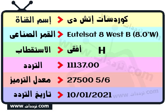 تردد قناة كوردسات إتش دي على القمر يوتلسات 8 بي 8 غربا 2026