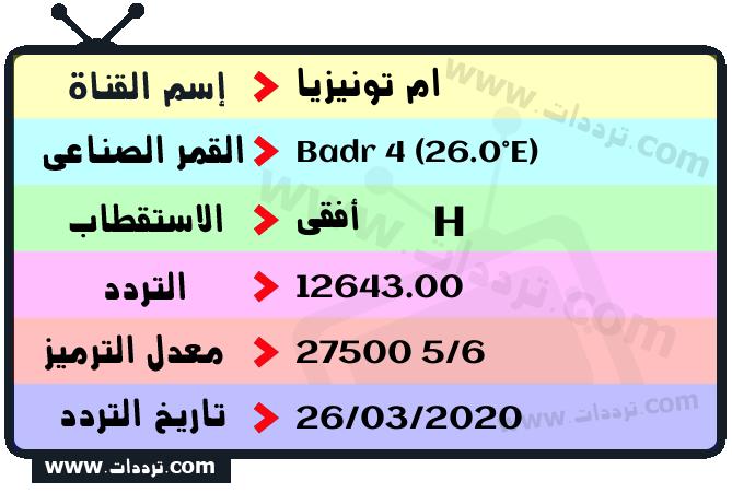 تردد قناة ام تونيزيا على القمر بدر سات 4 26 شرق 2025