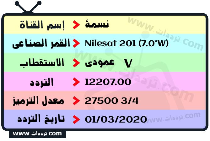 تردد قناة نسمة على القمر نايل سات 201 7 غرب 2026