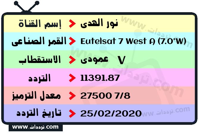 تردد قناة نور الهدى على القمر يوتلسات 7 غرب أ 2026