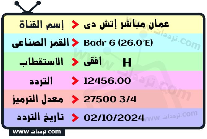 تردد قناة عمان مباشر إتش دي على القمر بدر سات 6 26 شرق 2025