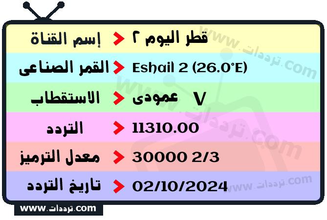 تردد قناة قطر اليوم 2 على القمر سهيل سات 2 26 شرق 2025