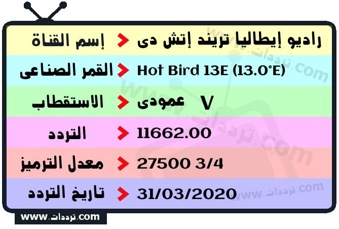 تردد قناة راديو إيطاليا تريند إتش دي على القمر هوت بيرد 13 شرق 2026