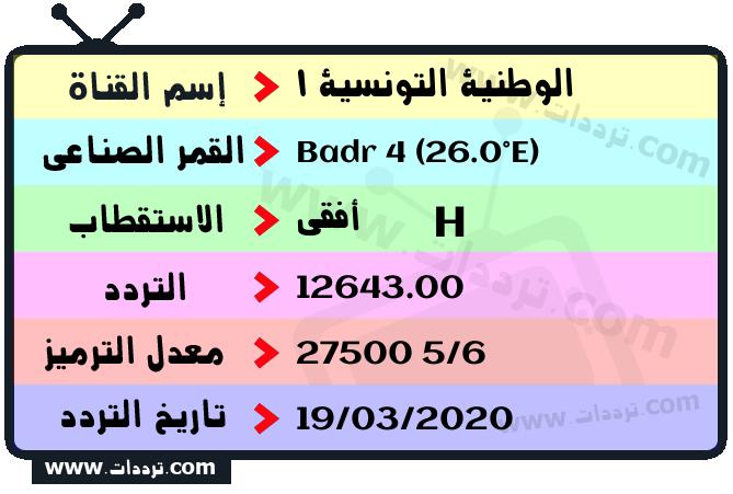 تردد قناة الوطنية التونسية 1 على القمر بدر سات 4 26 شرق 2025