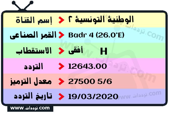 تردد قناة الوطنية التونسية 2 على القمر بدر سات 4 26 شرق 2025