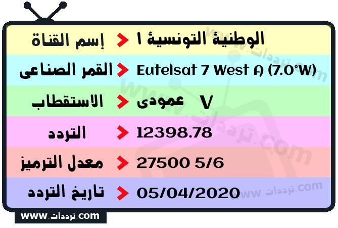 تردد قناة الوطنية التونسية 1 على القمر يوتلسات 7 غرب أ 2026